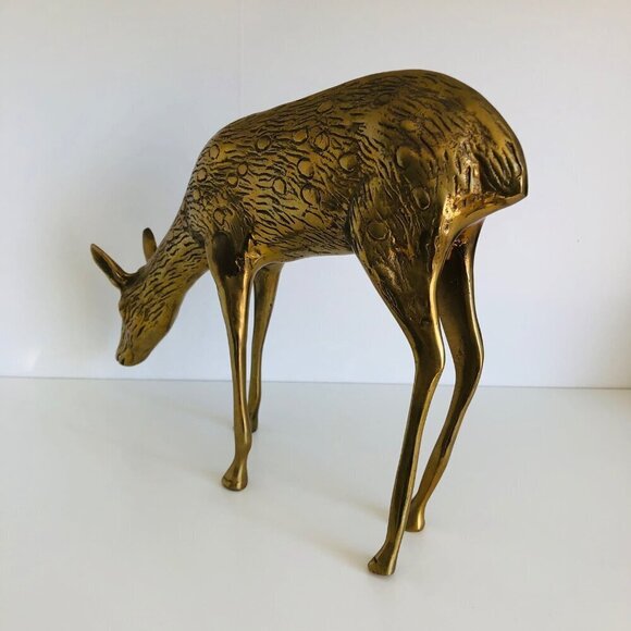 Mid-Century Modern Solid Brass Standing Doe Deer Sculpture Large Heavy - Picture 5 of 6